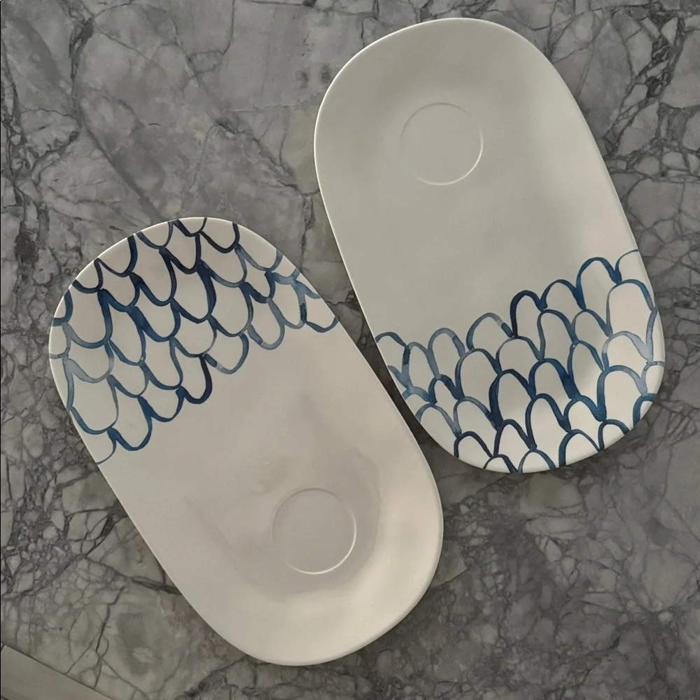 Rae Dunn Oval Melamine Platters (2) with Fish Scale/Mermaid Tail Pattern
